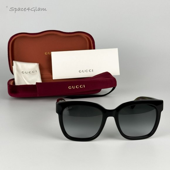 NEW GUCCI GG0034SN 002 Black Colorful Gray Gradient Rectangle Women Sunglasses - Picture 3 of 9